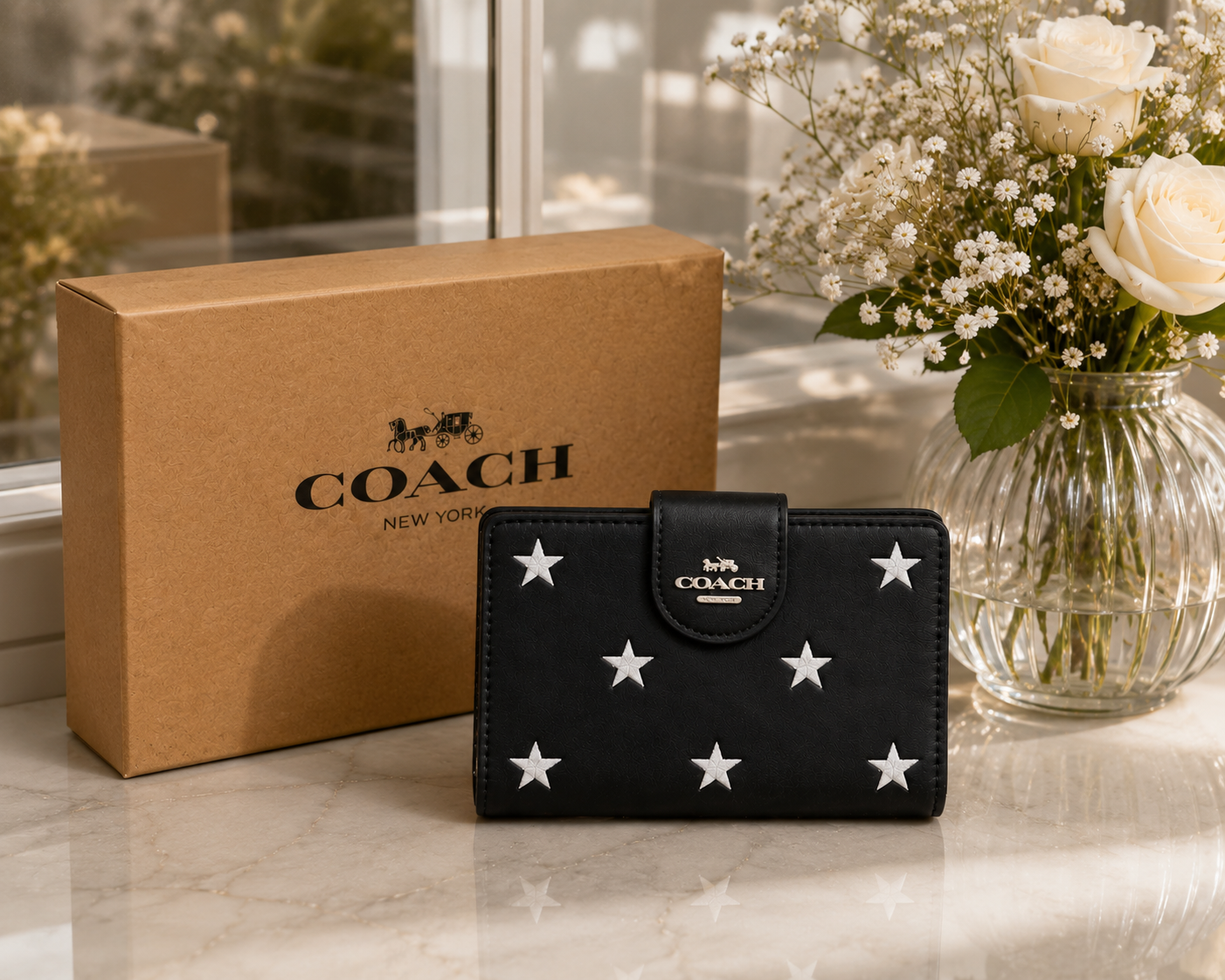 COACH Medium Corner Zip Wallet With Star Print CW530 Black