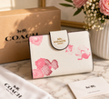 NWT Coach Medium Corner Zip Wallet With Floral Print White/Pink