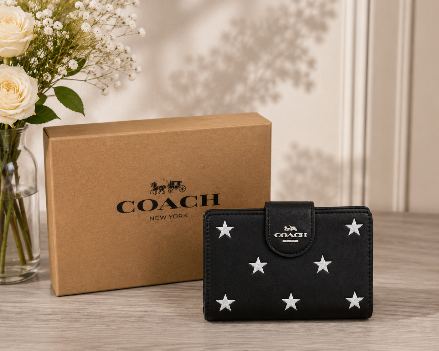 COACH Medium Corner Zip Wallet With Star Print CW530 Black