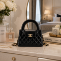 Chanel Kelly Top Handle Shopping Bag Quilted Shiny Aged Calfskin Mini