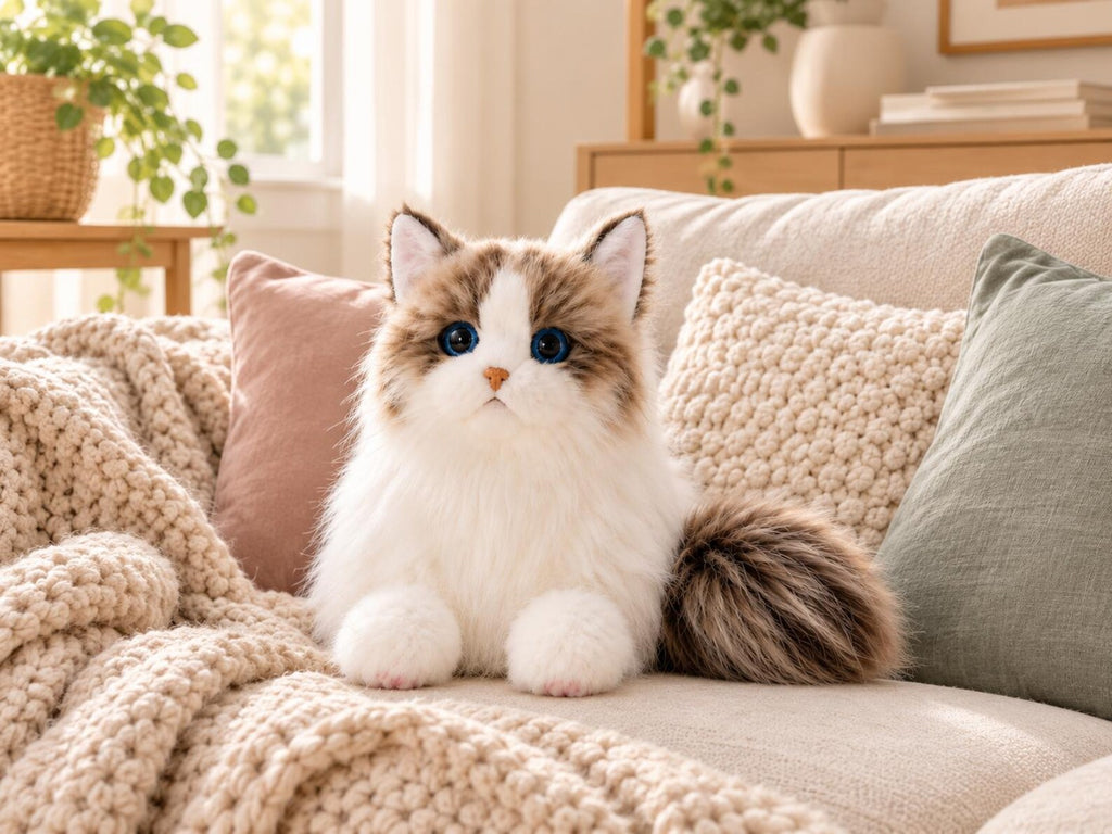 Realistic Calico Cat Plush Toy | Lying Cat Stuffed Animal Pillow | Soft Cuddly