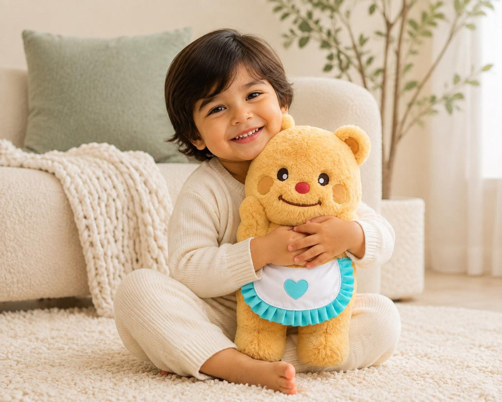 Butter Bear Plush Toy | Cream Teddy Bear Stuffed Animal, Scarf Detail Pillow