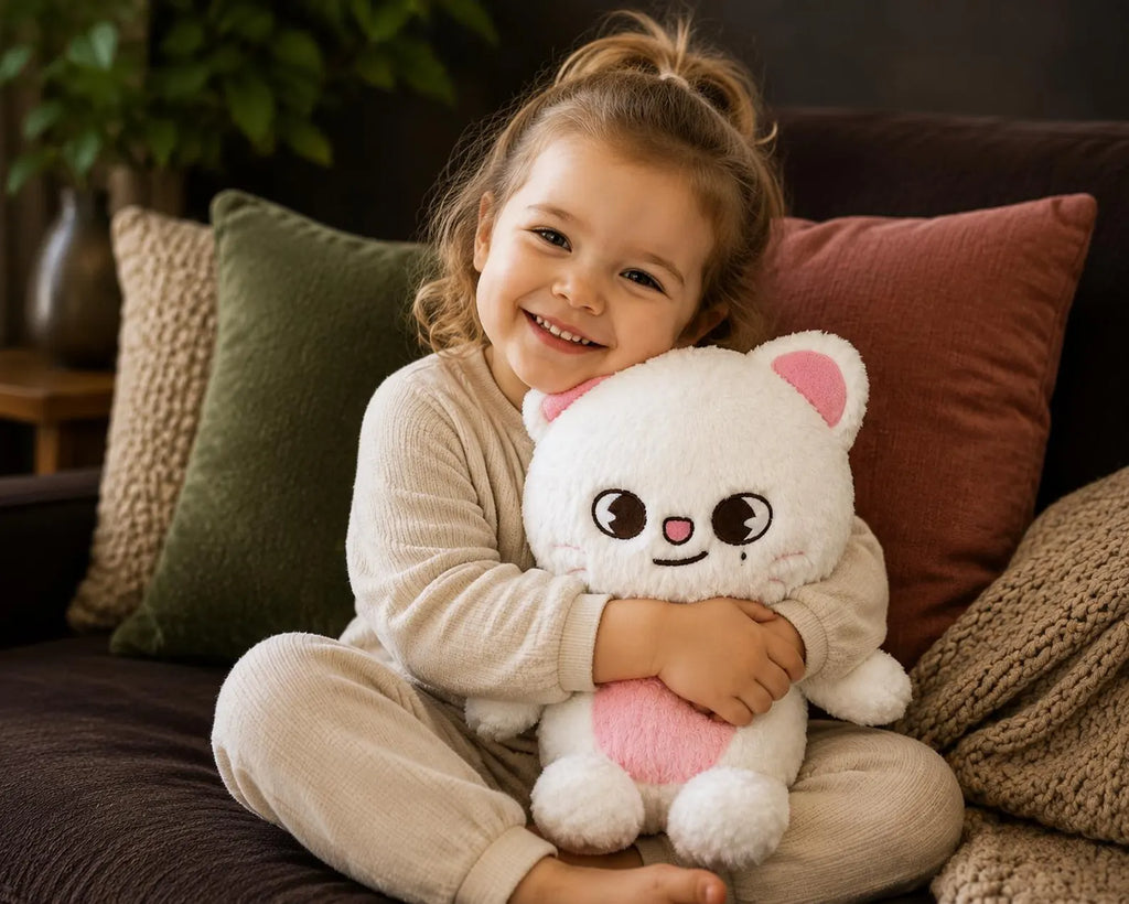 Jiniret White Cat Plush Doll | Soft Short-Plush Fabric, Spot Details (Kpop Gift)