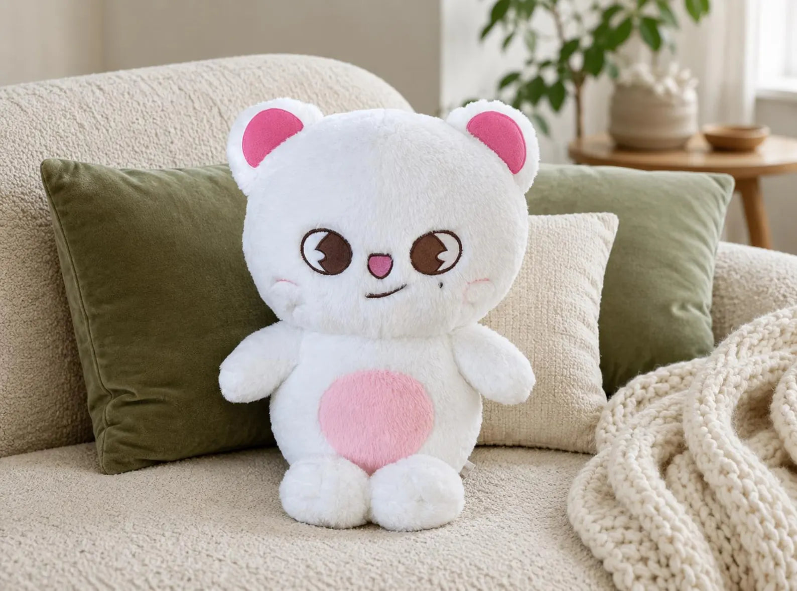 Jiniret White Cat Plush Doll | Soft Short-Plush Fabric, Spot Details (Kpop Gift)