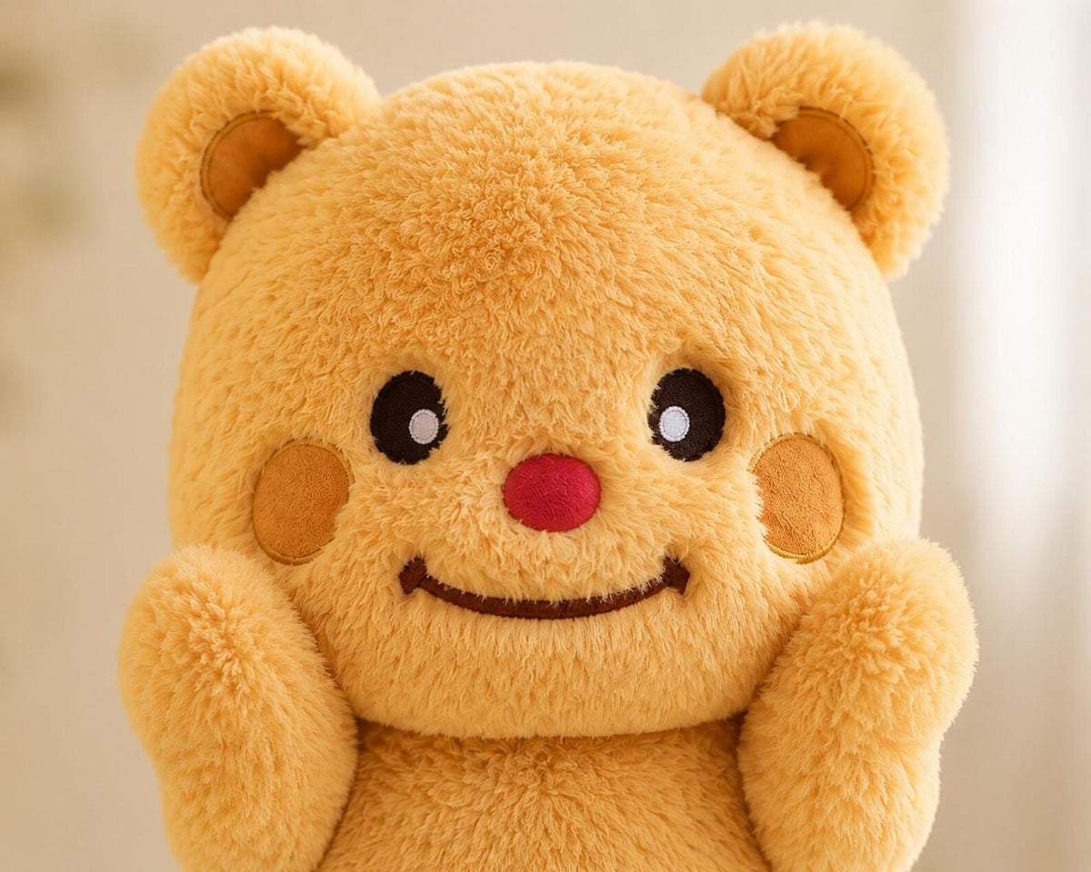 Butter Bear Plush Toy | Cream Teddy Bear Stuffed Animal, Scarf Detail Pillow