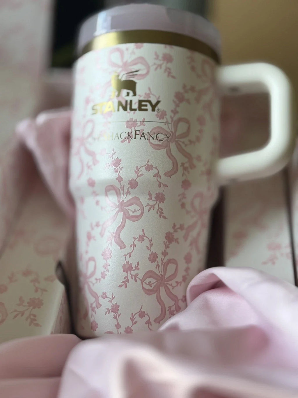 Loveshackfancy Stanley 20 Oz Quencher Tumbler Pink Coquette Bow