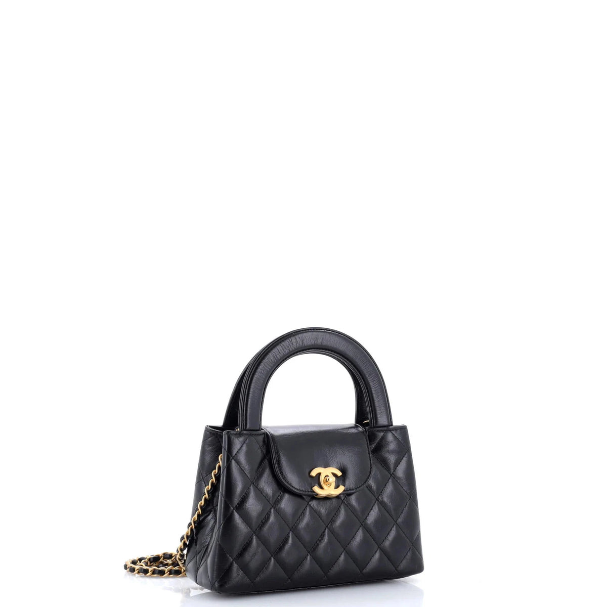 Chanel Kelly Top Handle Shopping Bag Quilted Shiny Aged Calfskin Mini