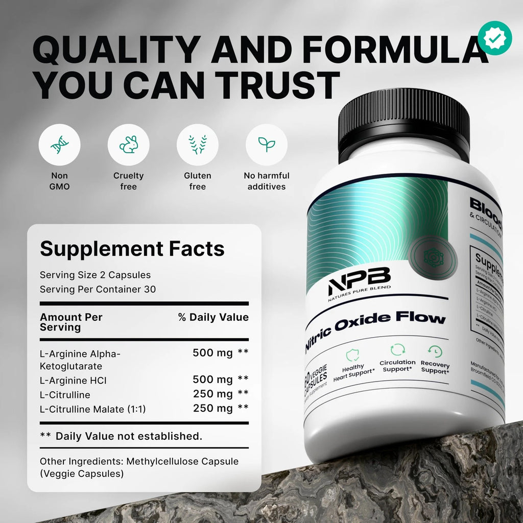 Nature's Pure Blend Nitric Oxide Supplement L-arginine and L-citrulline Vitamin Capsule