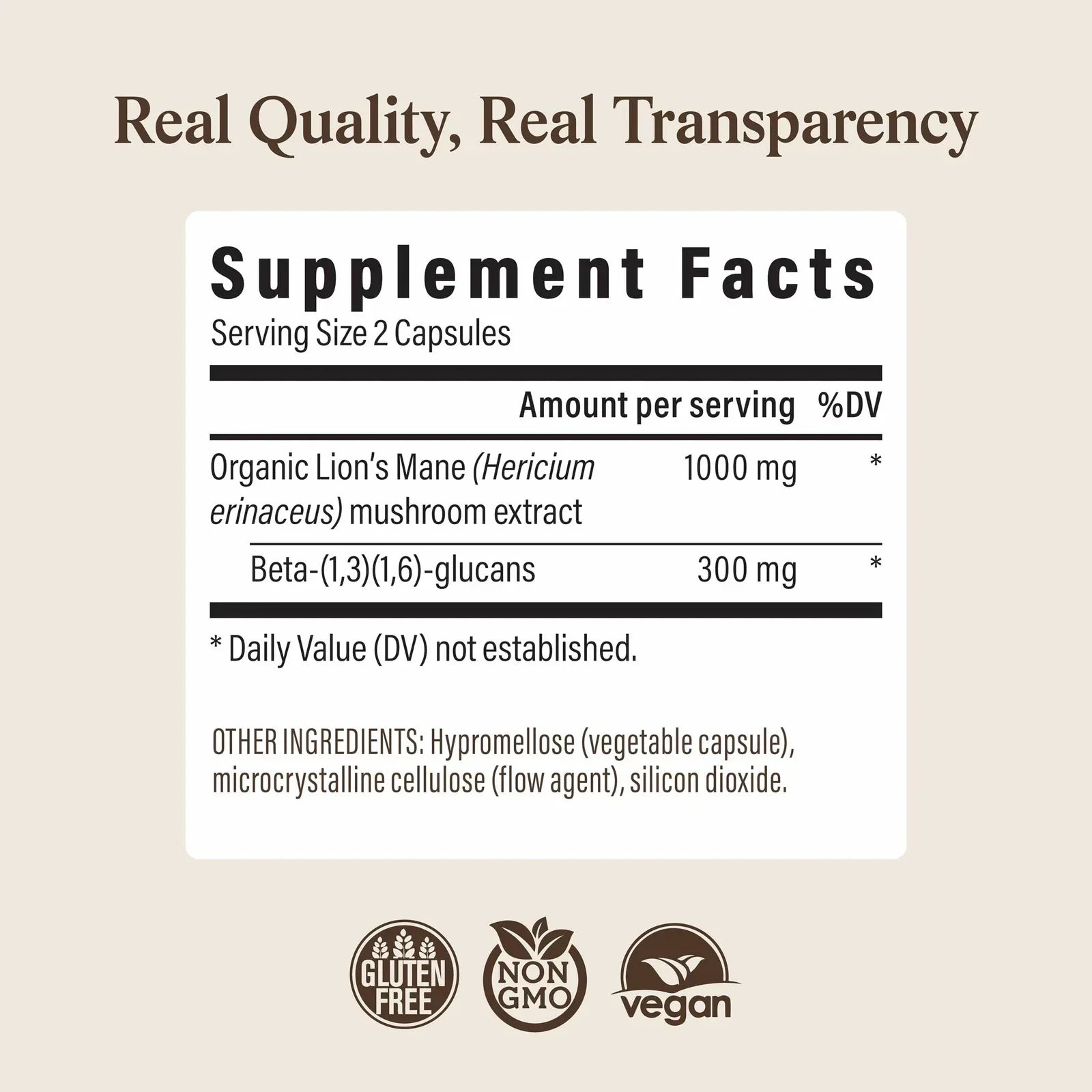 Organic Lion's Mane Mushroom Capsules | Cognitive & Brain Support Supplement | 120 Count
