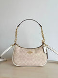 Coach NWT Teri Shoulder Bag In Signature Canvas CV933 Gold/Sand/Chalk