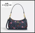 COACH CY694 Teri Shoulder Bag Signature Canvas Cherry Print Denim Blue Outlet