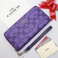 COACH Long Round Zip Wallet with Strap Purple Signature C4452 outlet JP New