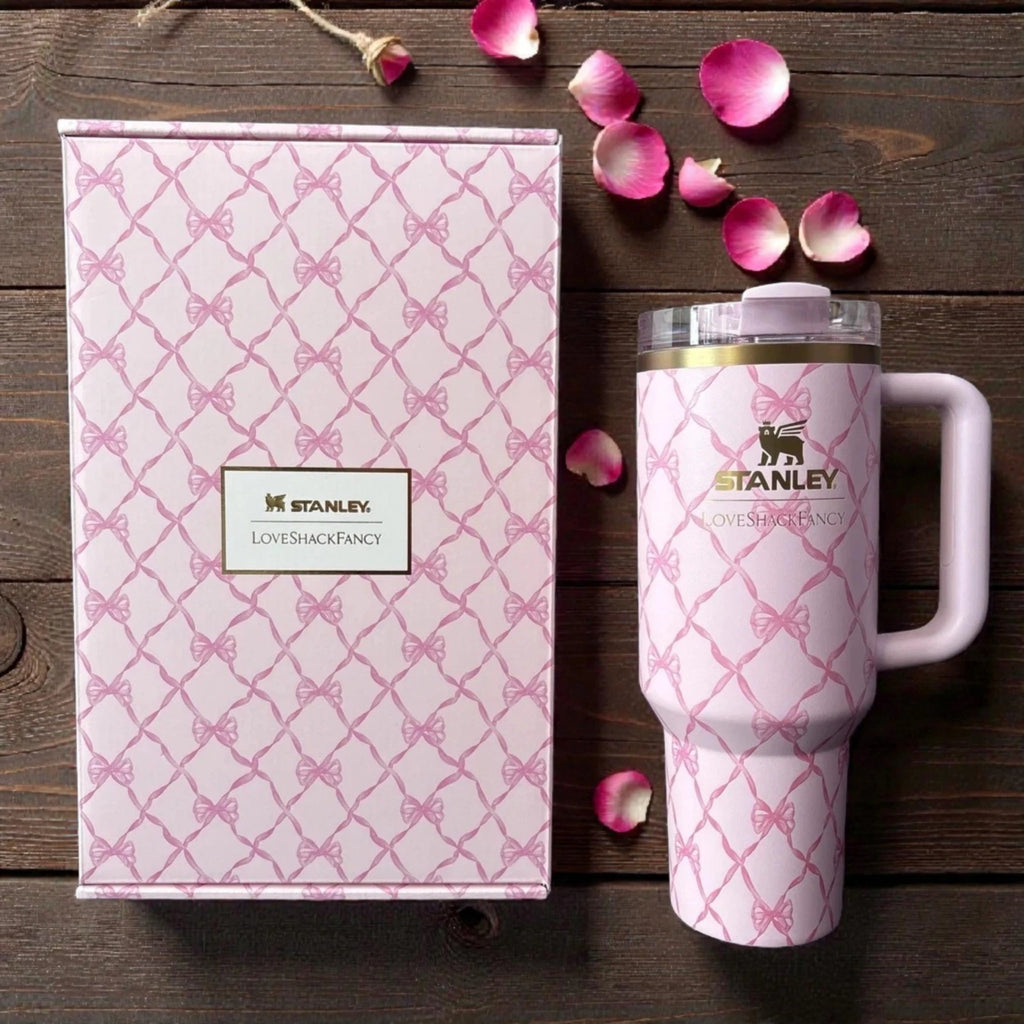 Stanley 1913 x Love Shack Fancy Baby Bow Pink Peppermint 40oz Holiday Quencher.