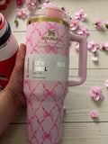 Stanley 1913 x Love Shack Fancy Baby Bow Pink Peppermint 40oz Holiday Quencher.