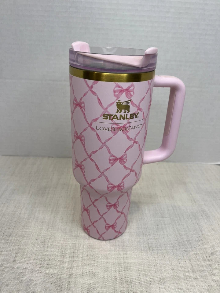 Stanley 1913 x Love Shack Fancy Baby Bow Pink Peppermint 40oz Holiday Quencher.