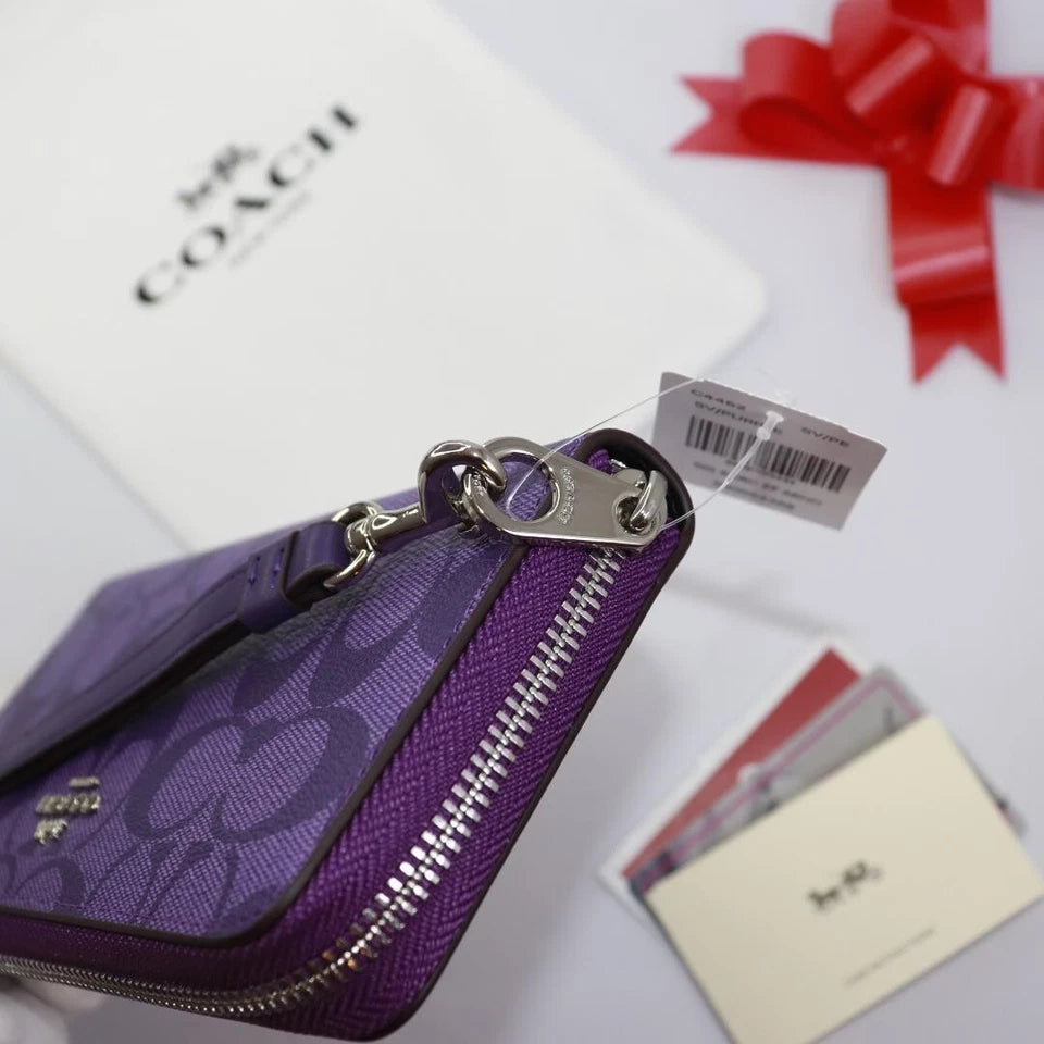COACH Long Round Zip Wallet with Strap Purple Signature C4452 outlet JP New