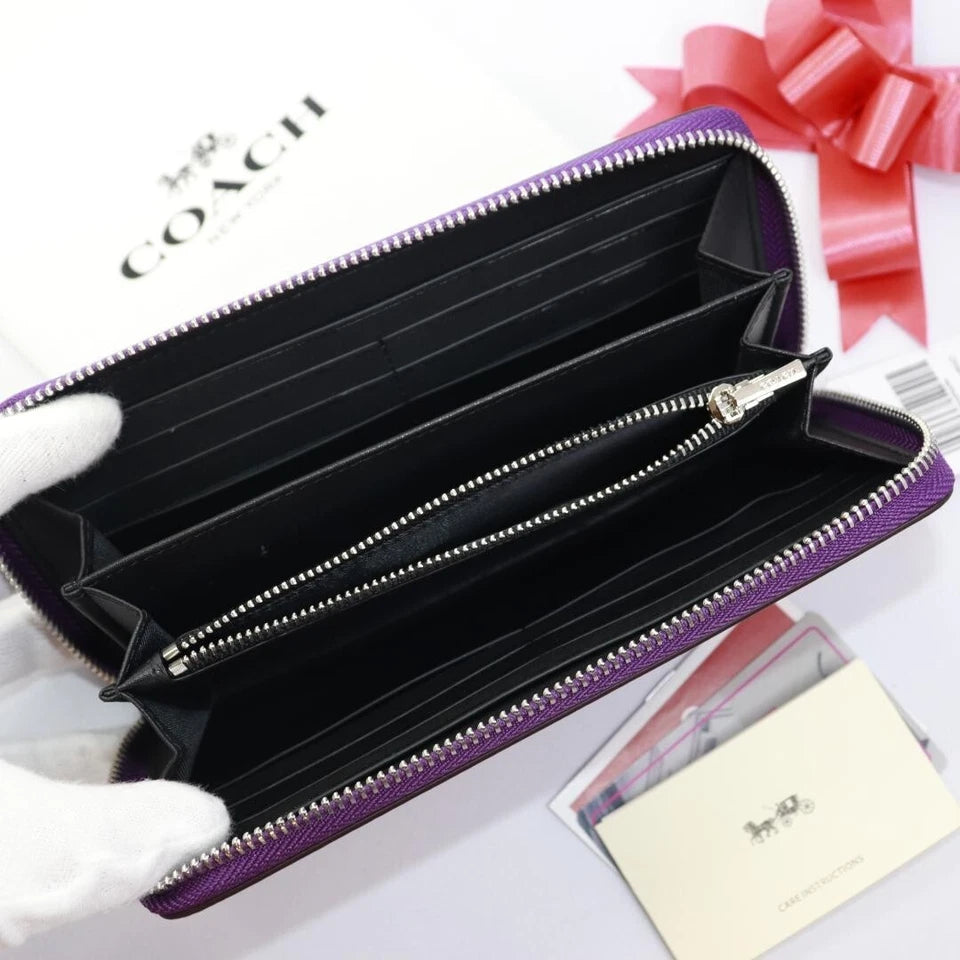 COACH Long Round Zip Wallet with Strap Purple Signature C4452 outlet JP New