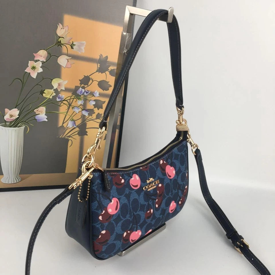 Coach Teri Shoulder/Crossbody Signature Canvas W/ Cherry Print CY694 Denim
