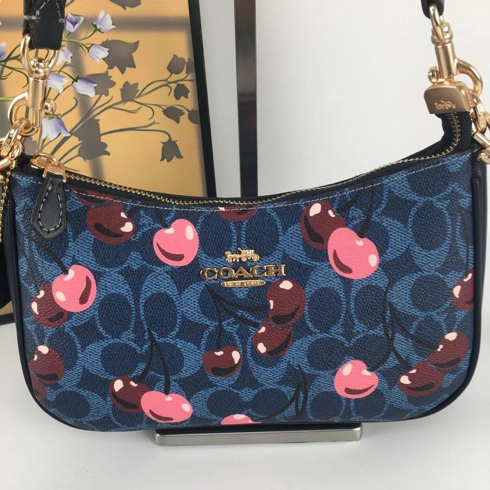 Coach Teri Shoulder/Crossbody Signature Canvas W/ Cherry Print CY694 Denim