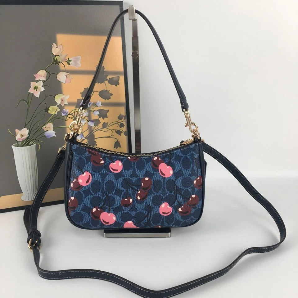 Coach Teri Shoulder/Crossbody Signature Canvas W/ Cherry Print CY694 Denim