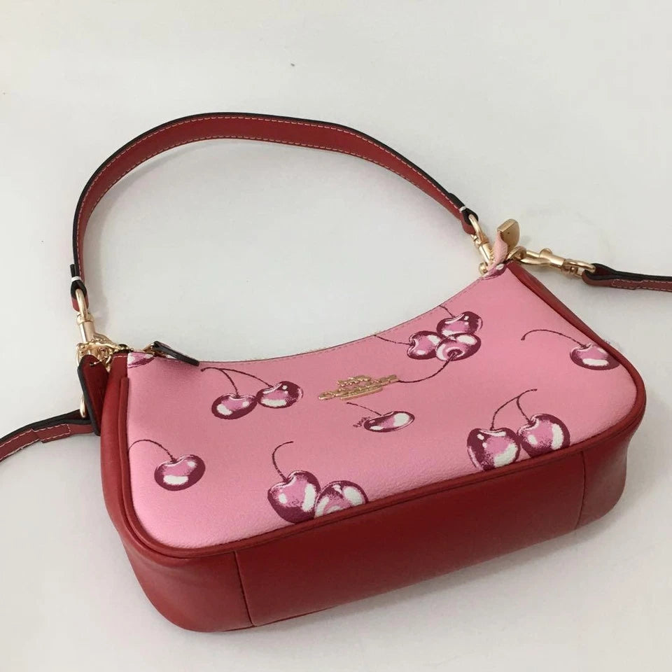 Coach CR290 Teri Shoulder Pink Cherry Print Coated Canvas Leather Outlet