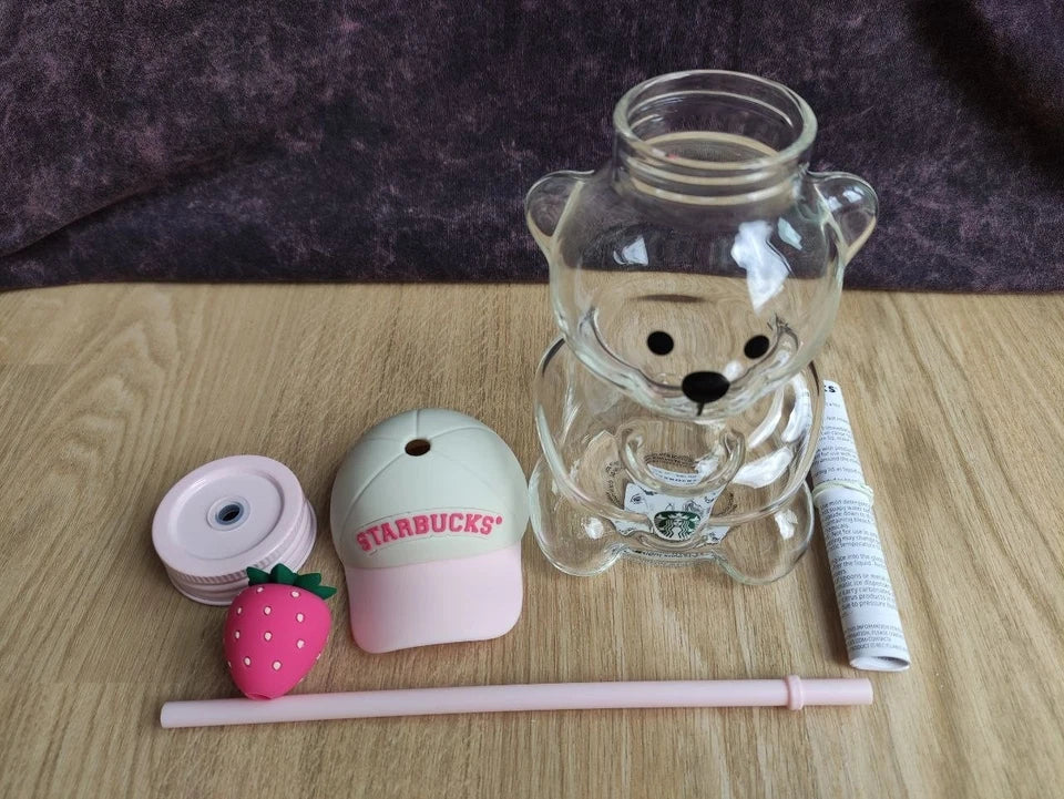 Limited Edition Bearista Starbucks Pink Strawberry Glass Cup 2026 20OZ 🍓⭐️